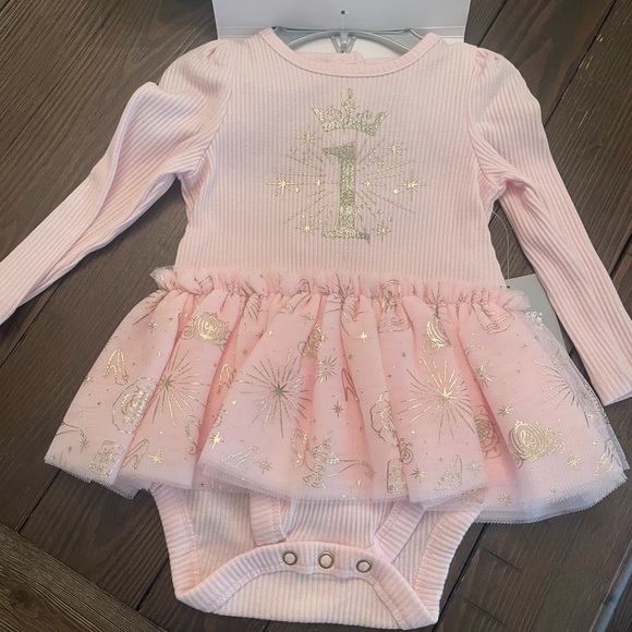 Disney Baby Pink Long Sleeve Baby dress #1 with crown headpiece. New with Tag - Picture 1 of 6